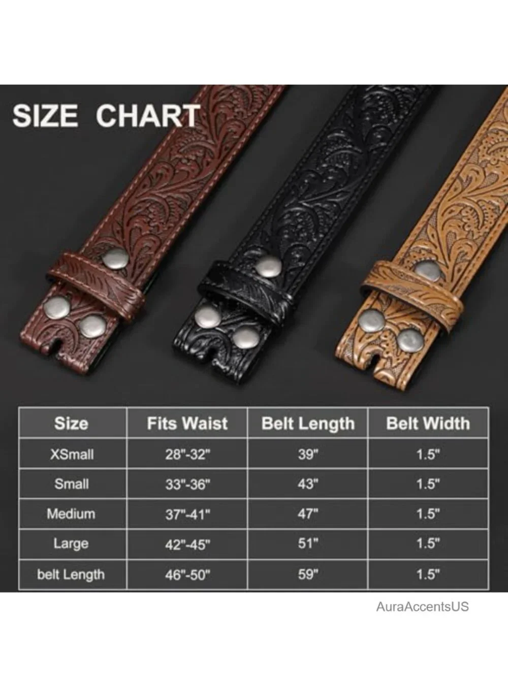 Western Belts Without Buckle - 3 Pack, Genuine Leather, Embossed Cowboy Belt